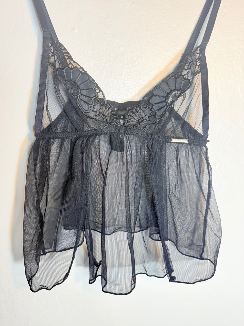 Bluebella Black Sheer Lace Babydoll Chemise Lingerie Top Size S